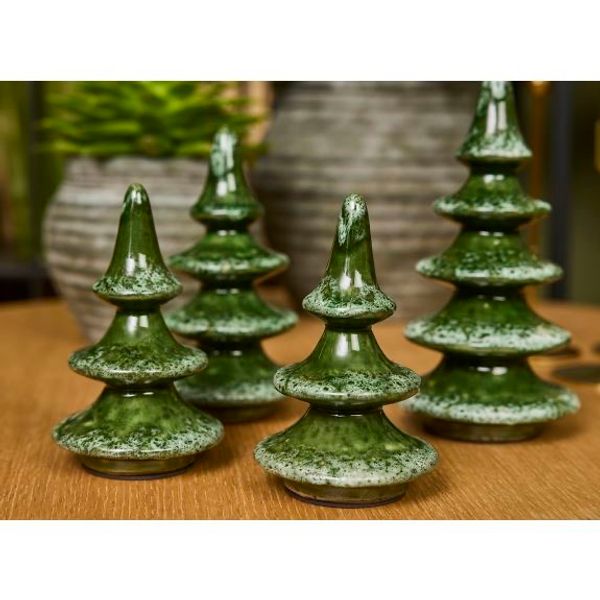 Juletr&aelig; Snow 15x9 cm Gr&oslash;n/Hvid Keramik